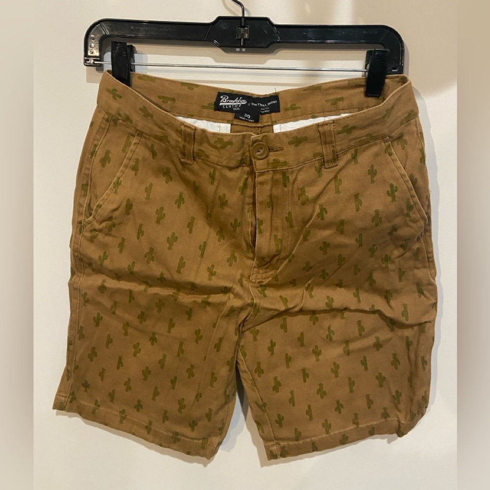 Brooklyn Cloth Tan Shorts with Green Cactus Design